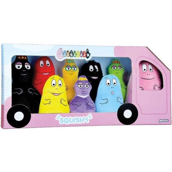 Æske med 9 stk. Barbapapa plysdyr +/- 15 cm - JEMINI - Indeholder Barbapapa, Barbamama og deres syv børn. Æske med 9 stk. Barbapapa plysdyr +/- 15 cm - JEMINI - Indeholder Barbapapa, Barbamama og deres syv børn.
