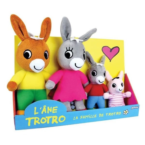 Trotro og Familie Plysæske +/- 15 cm - JEMINI - Trotro. Hans mor. Hans far og hans lillesøster.