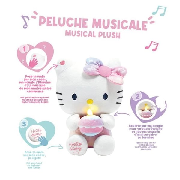 Hello Kitty Interaktiv Plys Fødselsdag +/- 26 cm - JEMINI - Interaktiv musik, stearinlys og latter.