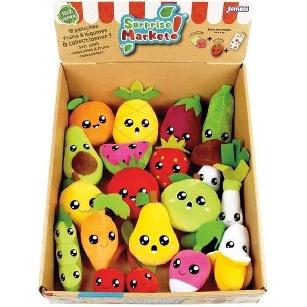 Pakke med 18 overraskelsesposer - JEMINI - Surprise Market - Frugt- eller grøntsagsplys +/- 10 cm. klistermærker og memokort Pakke med 18 overraskelsesposer - JEMINI - Surprise Market - Frugt- eller grøntsagsplys +/- 10 cm. klistermærker og memokort