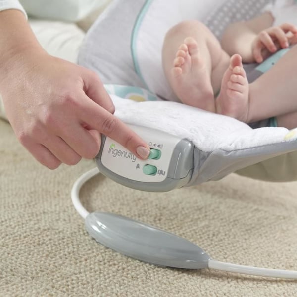 INGENUITY Morrison Baby Bouncer - Kaari irrotettavilla kehitysleluilla. 8 melodiaa. Rauhoittavat värinät. Irrotettava ja säädettävä niskatuki.