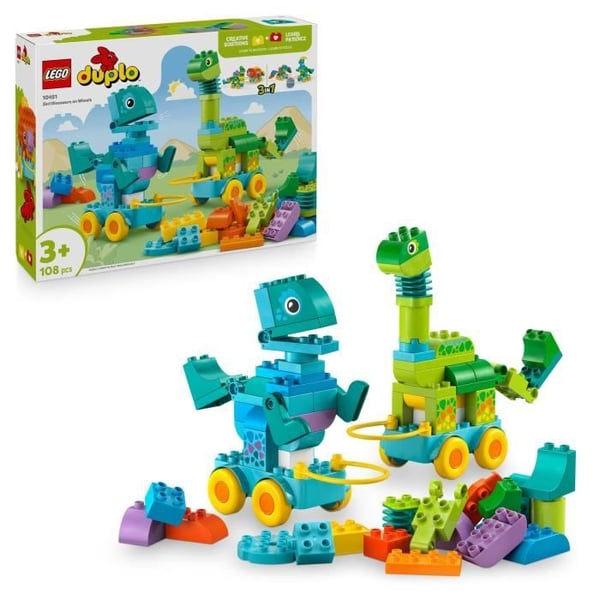 LEGO DUPLO Min By 10451 Dinosaurer på Hjul 3-i-1 - Tidligt læringsspil for 3-årige