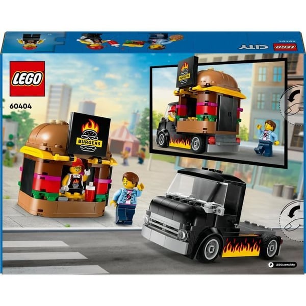 LEGO 60404 City Burger Food Truck. Pickup truck-legetøj. Fantasifuld leg med pickup truck og minifigurer