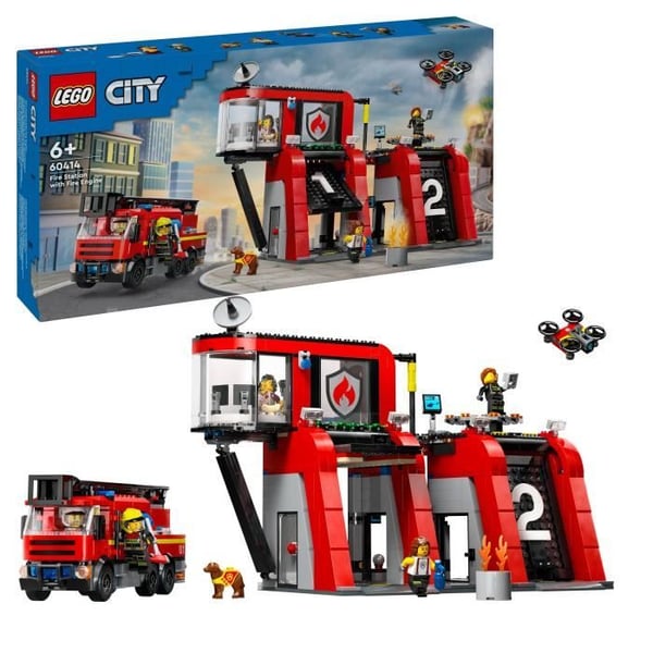 LEGO 60414 City Brandstation & Lastbil. Hundefigur & 5 Minifigurer. Gave til børn