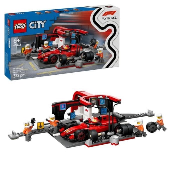 LEGO City 60443 F1 Pitstop med Ferrari - Legetøj til drenge fra 6 år