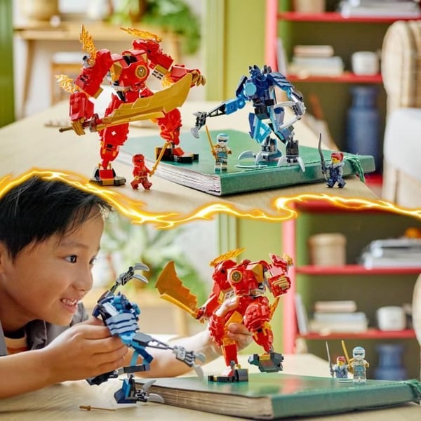 LEGO 71808 NINJAGO Kais ildelementrobot-ninjalegetøj med tilpasselig figur plus Kai- og Zane-minifigurer