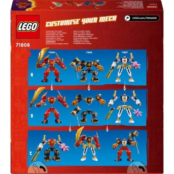 LEGO 71808 NINJAGO Kais ildelementrobot-ninjalegetøj med tilpasselig figur plus Kai- og Zane-minifigurer