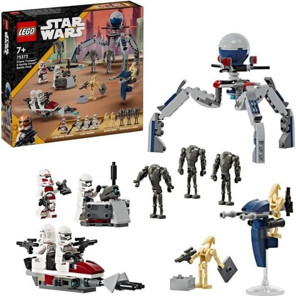 LEGO 75372 Star Wars Klonsoldater og Kampdroider Kamppakke. Legetøj med Speeder Bike og Minifigur