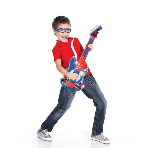 Lysende elektronisk guitar med mikrofonudstyrede briller - Spiderman