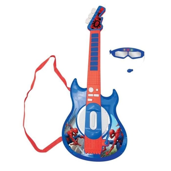 Lysende elektronisk guitar med mikrofonudstyrede briller - Spiderman