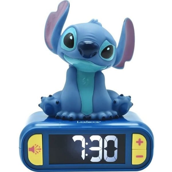 Stitch digitalt natlys vækkeur. Lyde og melodier. Baggrundsbelyst LCD-skærm. Lysende. DisneyStitch. Blå. Lexibook. RL800D