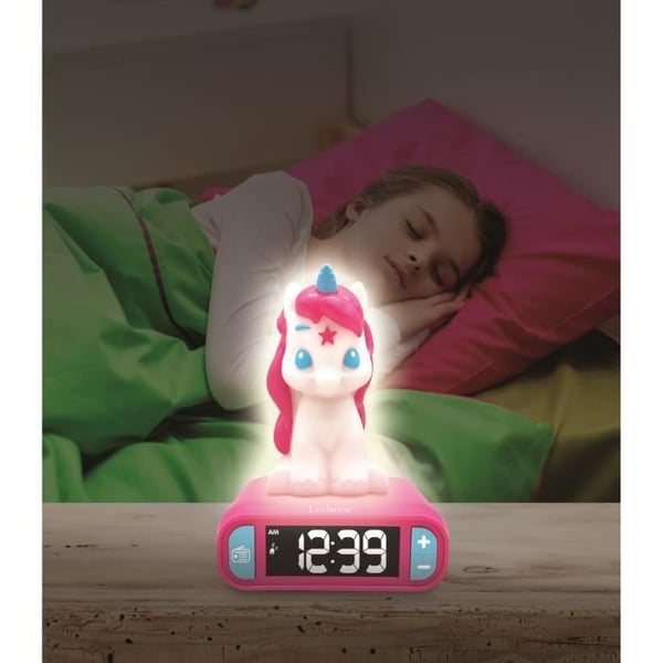 LEXIBOOK Digital Natlys Vækkeur - Enhjørning - 3D Lys og Lyd - Hvid og Pink - Børne