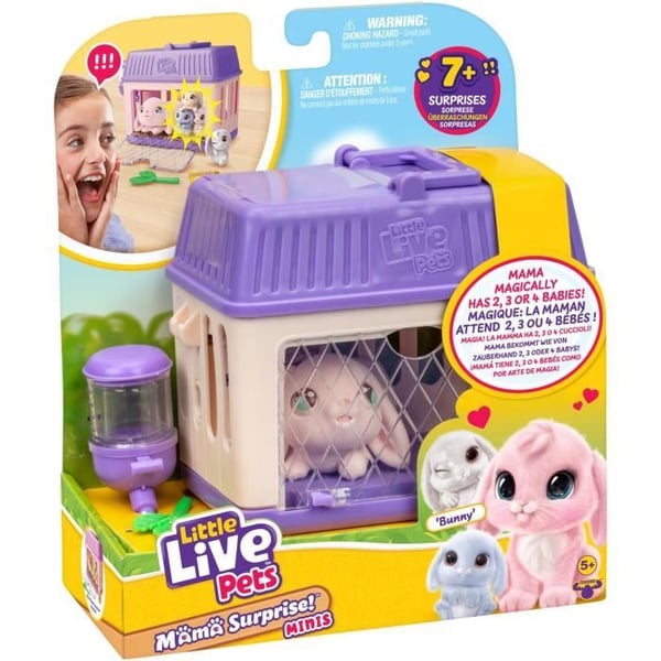 Lekset - SMÅ LEVANDE HUSDJUR - Mama Surprise Kaniner - Bebisar ingår - Anpassningsbara tillbehör