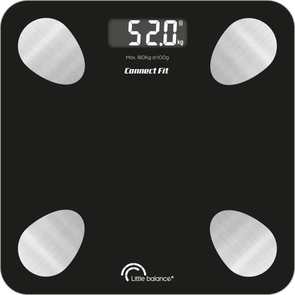 Kylpyhuonevaaka - LITTLE BALANCE - 8685 - Connect Fit duo -setti - Paristot - Impedanssimittari + hyppynaru - 190 kg/100 g - Musta