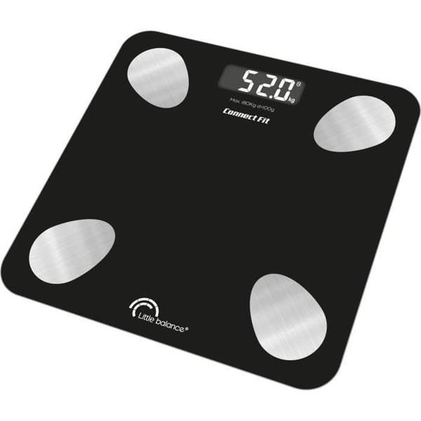 Kylpyhuonevaaka - LITTLE BALANCE - 8685 - Connect Fit duo -setti - Paristot - Impedanssimittari + hyppynaru - 190 kg/100 g - Musta