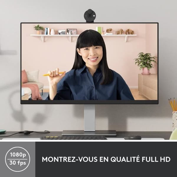 Webcam - Full HD 1080p - Logitech - Brio 300 - Indbygget mikrofon med støjreduktion - Lukker - Grafit
