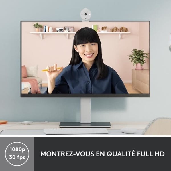 Logitech Brio 300 Full HD-webcam med privatliv. Støjreducerende mikrofon. USB-C - Hvid