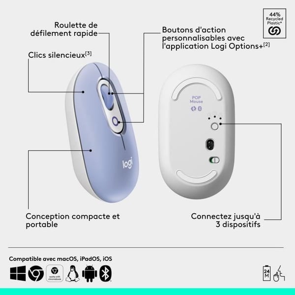 Hiiri - Langaton - Logitech - Pop Mouse - Lila