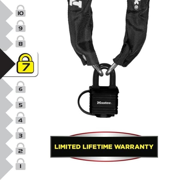 MASTER LOCK stöldskyddskedja - 8390EURDPRO - 90 cm x Ø 6 mm - 40 mm hänglås - Nylonmantel - Svart