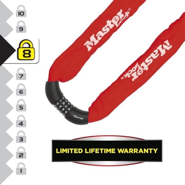 MASTER LOCK polkupyörän ketjulukko [Yhdistelmä] [90 cm ketju] [Punainen] 8392EURDPROCOLR