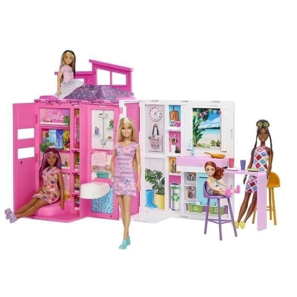 Barbie Feriehus Legesæt med Dukke. 4 Områder. Og 11 Tilbehør HRJ77
