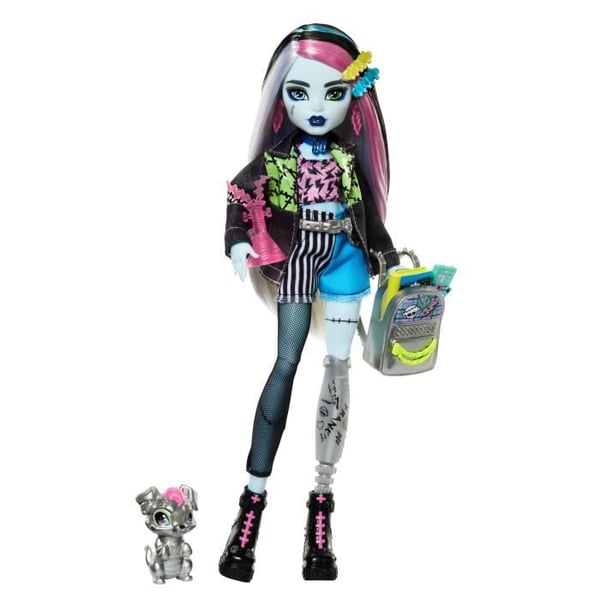 Monster High Frankie Stein-dukke med kæledyr og tilbehør HXH73