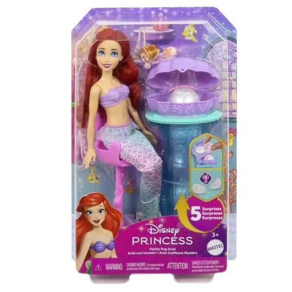 Disney Prinsesser - Ariels Hemmeligheder og Perlen - Dukkeæske og 5 Overraskelser - 3 år + - JBF86