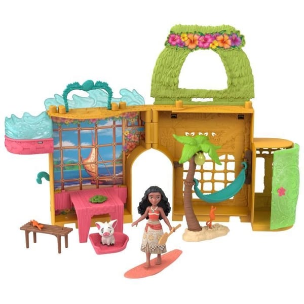 Disney Vaiana Staplingsberättelser Dockhusset med en liten Vaiana-docka. 1 djurvän och 9 tillbehör - MATTEL