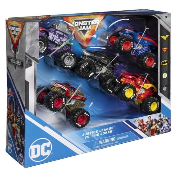 5 KPL PAKKAUS PAINEVALETTUJA 1:64 DC COMICS Monster Jam -AJONEUVOJA