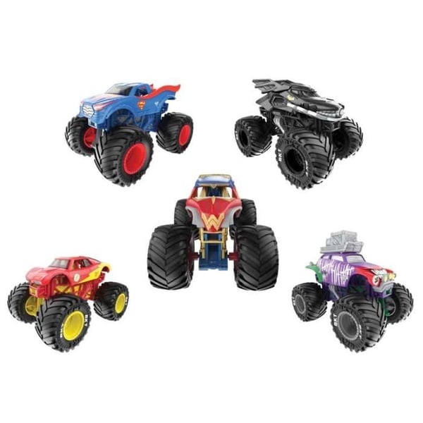 5 KPL PAKKAUS PAINEVALETTUJA 1:64 DC COMICS Monster Jam -AJONEUVOJA