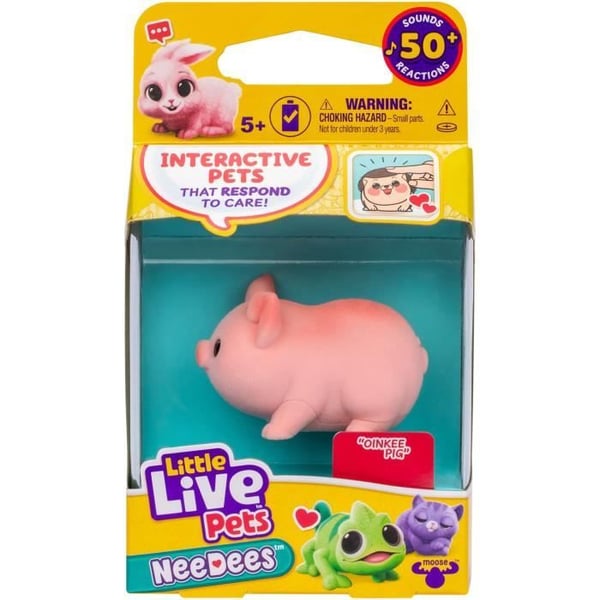 Lil' Needees - ELGLEGETØJ - SMÅ LEVENDE KÆLEDYR - Interaktive lommekæledyr med lyde og reaktioner - Tilfældig plysmodel