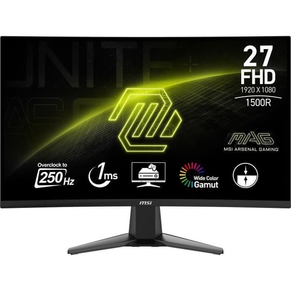 Gamingskærm - MSI - 27'' kurvet 1500R - FHD - 1ms - 250Hz - HDR-klar - Adaptiv synkronisering - VESA-kompatibel
