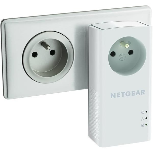 NETGEAR Pakke med 2 stk. 2000 Mbit/s Powerline-adaptere - 2 10/100/1000 RJ45-porte - med integreret stikkontakt PLP2000-100FRS