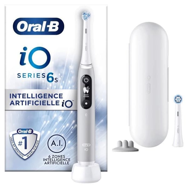 Oral-B iO 6S Bluetooth-ansluten eltandborste grå. 2 borsthuvuden. 1 resefodral.