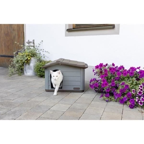 KERBL - Katthus för utomhusbruk - 60 x 51 x 41 cm - Grå och brun - Plast