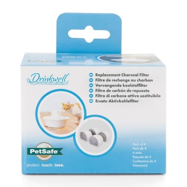 PetSafe - Udskiftningskulfilter til Drinkwell Ceramic Avalon, Pagoda og StreamSide vandfontæner. Naturlig. 4-pak