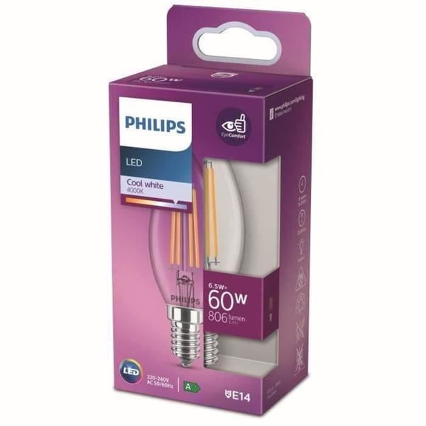 PHILIPS Ikke-dæmpbar LED-pære - E14 - 60W - Kold hvid