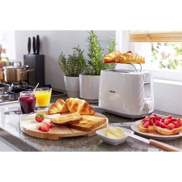 Brödrost - PHILIPS - HD2581/00 - 2 extra breda springor - 8 rostningsnivåer - 830 W - Bakvärmare - Vit