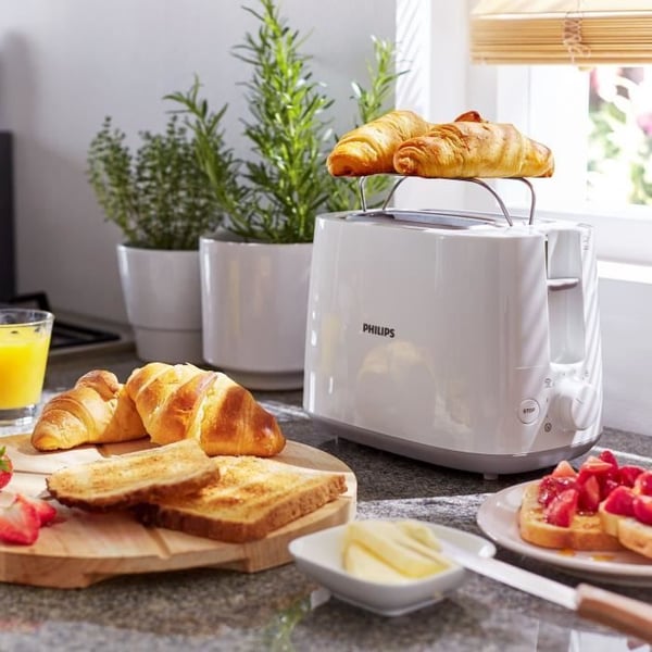 Brödrost - PHILIPS - HD2581/00 - 2 extra breda springor - 8 rostningsnivåer - 830 W - Bakvärmare - Vit