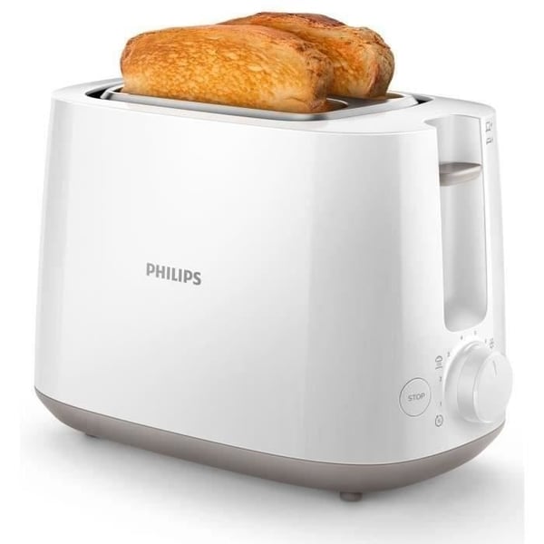 Brödrost - PHILIPS - HD2581/00 - 2 extra breda springor - 8 rostningsnivåer - 830 W - Bakvärmare - Vit