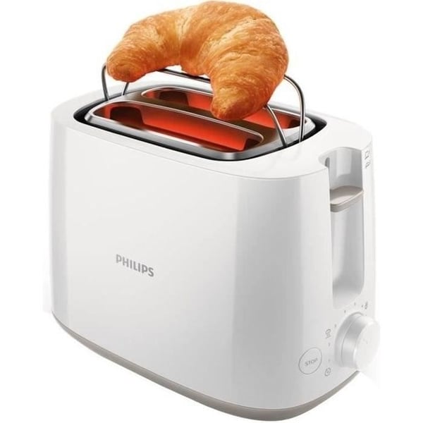Brödrost - PHILIPS - HD2581/00 - 2 extra breda springor - 8 rostningsnivåer - 830 W - Bakvärmare - Vit