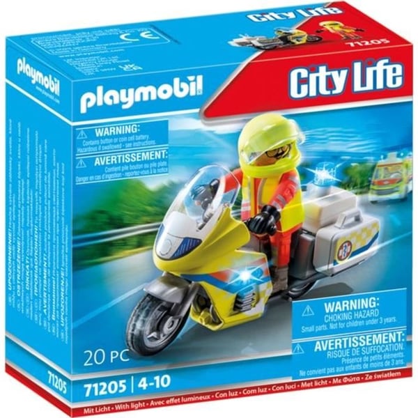 PLAYMOBIL 71205 Akutlæge med motorcykel. City Action Akutlæger. Lyseffekt. 20 dele. Fra 4 år
