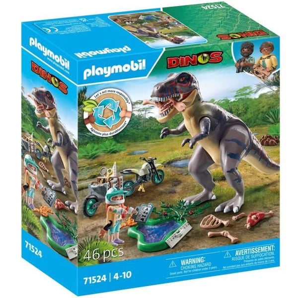 PLAYMOBIL 71524 Udforsker med motorcykel og Tyrannosaurus. Dinosaurer. 46 dele. Fra 4 år
