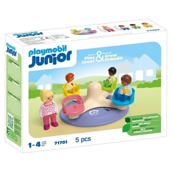 PLAYMOBIL Junior 71701 Børn og snurretop. Indeholder fire figurer og en snurretop. Fra 1 år