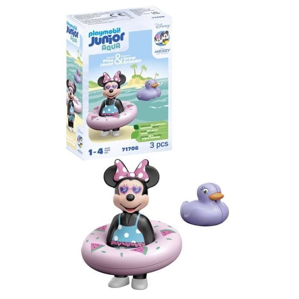 PLAYMOBIL Junior 71706 Minnie ja poiju. Kelluu vedessä. Kylpylelu. Junior & Disney. 12 kuukauden iästä alkaen.