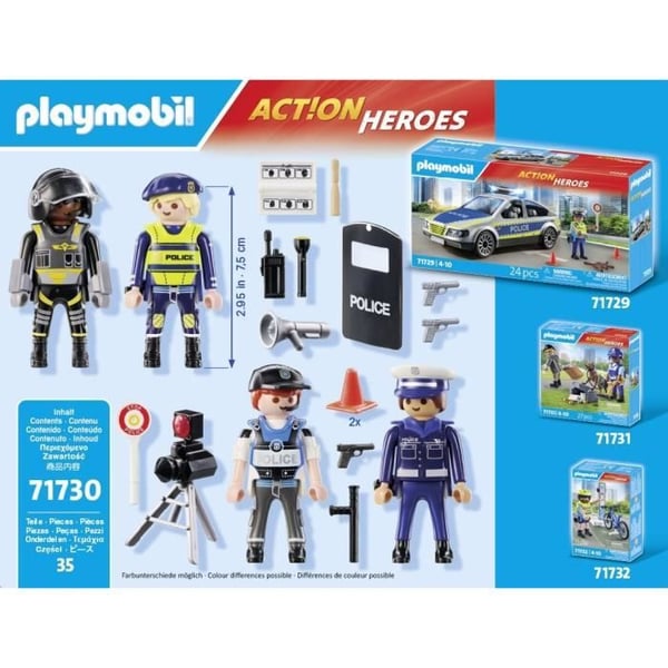 PLAYMOBIL 71730 Politijobs Sæt 4 Politibetjente. Actionhelte. Politibetjente. 35 dele. Fra 4 år