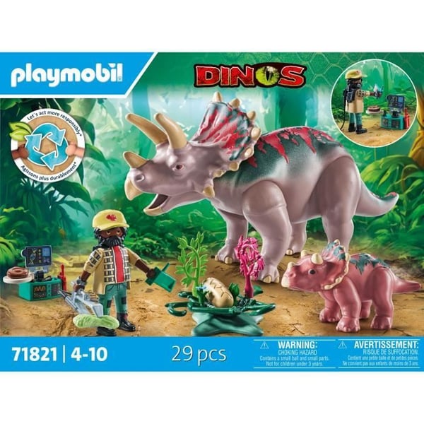 PLAYMOBIL 71821 Triceratops med baby og opdagelsesrejsende. Dinosaurer. 29 dele. Fra 4 år.