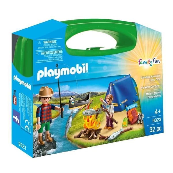 PLAYMOBIL 9323 Campingkuffert. Sport og action. 2 figurer. Markise. Kanoer og tilbehør. 32 dele. Fra 4 år.