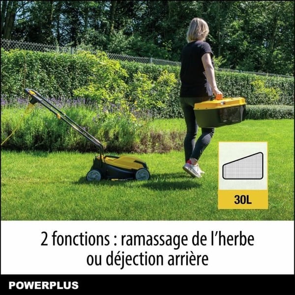 Elgräsklippare - POWERPLUS - POWEG62203 - 1000 W - 320 mm Ø - Med uppsamling och bakutkast