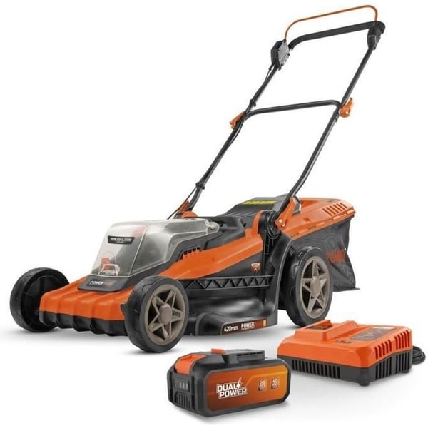 40V Dual Power POWDPGLWS2 Batteridrevet plæneklipper - 420 mm Ø. 50 l opsamlingspose